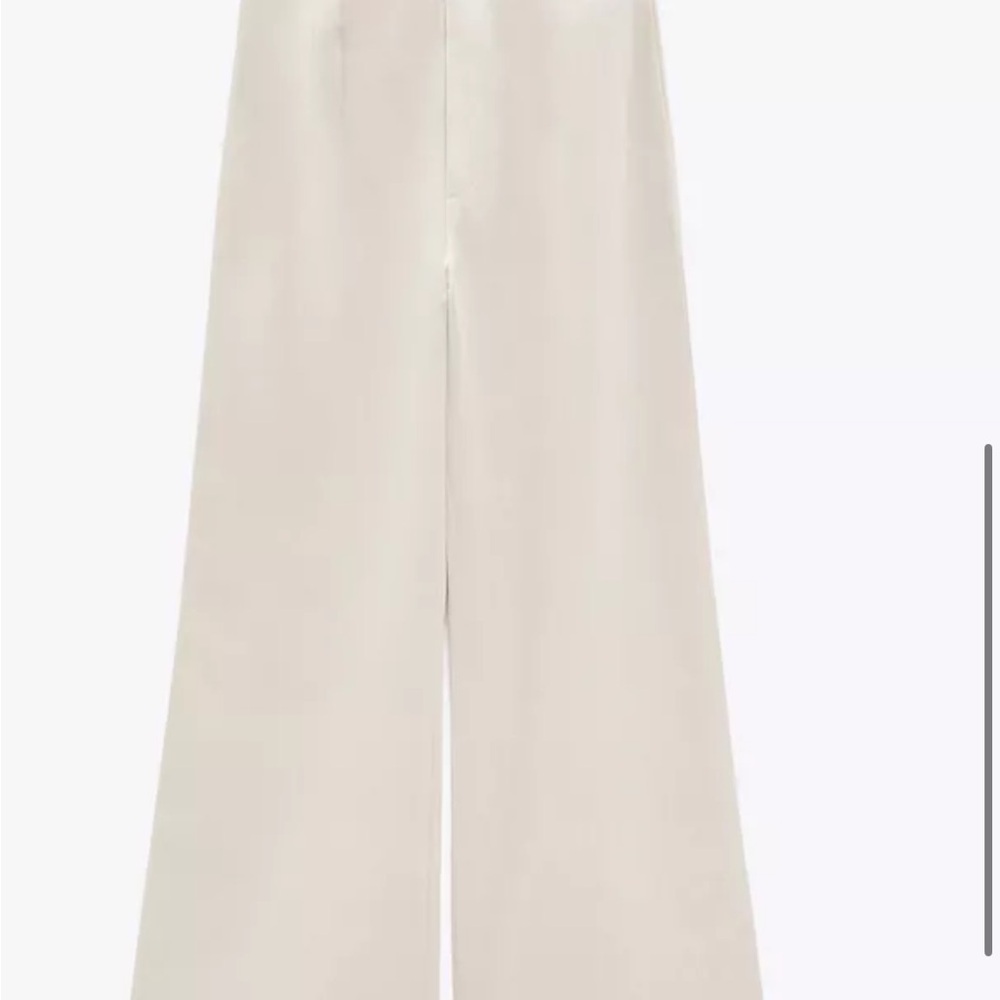 Zara Cream Wide Leg Pants with Flowing Silhouette - LINEN PANTS M